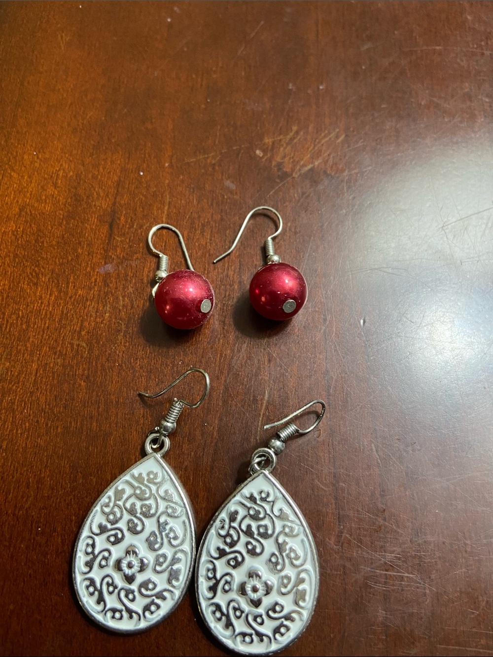 paparazzi Red Bead and Silver Filigree Teardrop Earrings